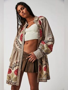 Free People Smell The Roses Mini Dress Tea Combo Size Small